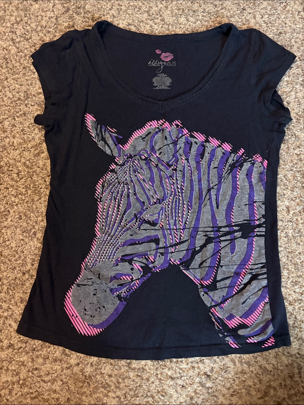 Black Short-Sleeve Graphic Tee with Pink & Purple Zebra - Girls